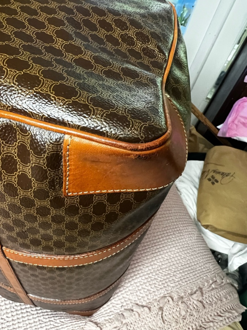 CELINE Macadam Triomphe Canvas Duffel Travel Bag Honeycomb VINTAGE - Picture 17 of 17